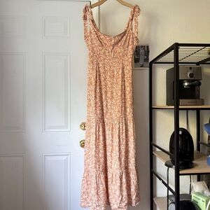 SOLAI clay pink floral rayon tiered sleeveless summer sun maxi‎ dress